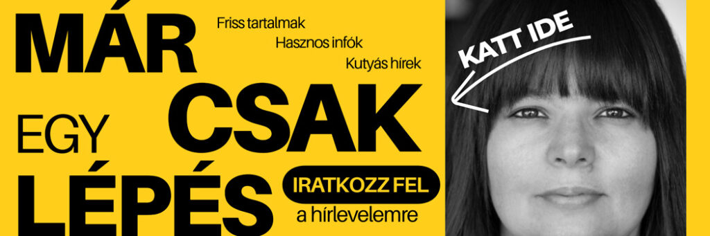 Hírlevél feliratkozás banner a baloldalon szöveggel és a jobboldalon Lányfalusi Krisztina fekete-fehér arcképével.