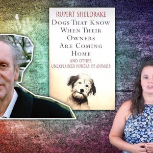 Rupert Sheldrake kutató a kutya-gazda telepátiát vizsgálta és a képen a kutyák telepatikus képességével kapcsolatban készült elhíresült könyve látható Lányfalusi Krisztina kutyaviselkedés szakértő előadásában a kép jobb oldalán.